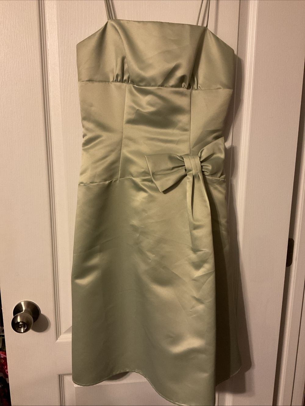 Wishes Wishes Wishes Light Sage Satin Midi Dress with Side Bow
